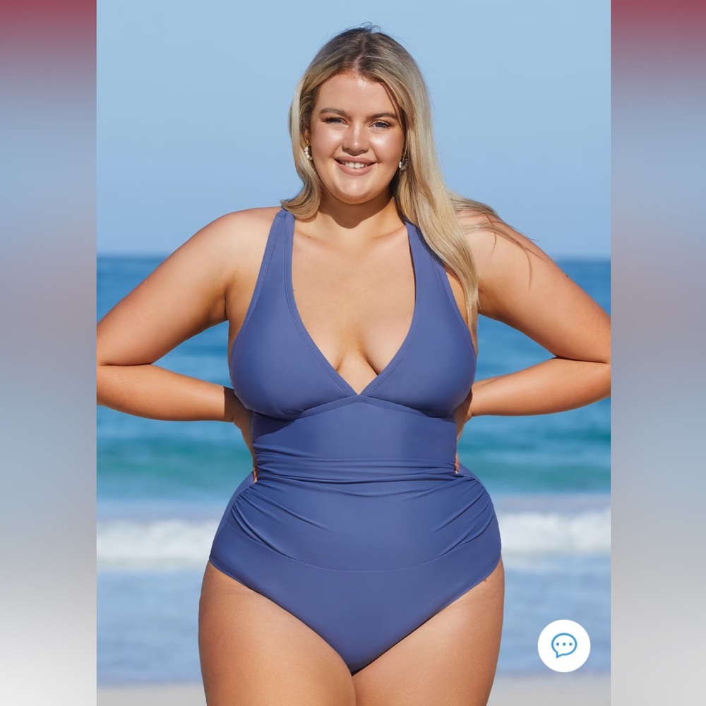 Cornflower Blue plus size one piece swimsuit | Cupshe